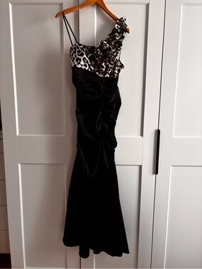 Laura Vintage One-Shoulder Black Mermaid Dress with Leopard-Print Bodice